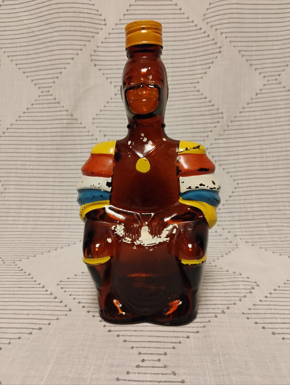 Vintage 1970s Angostura Old Oak Run Limbo Drummer Figural Amber Bottle Trinidad